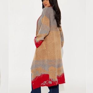 Fashion Nova West Coast Women’s Multi Colored Long Cardigan with Red Accents